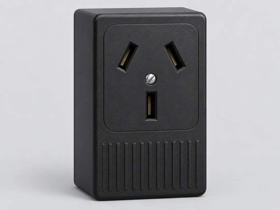 NEMA 10-50R receptacle: three-quarter view. Computer-generated illustration, not a photograph.