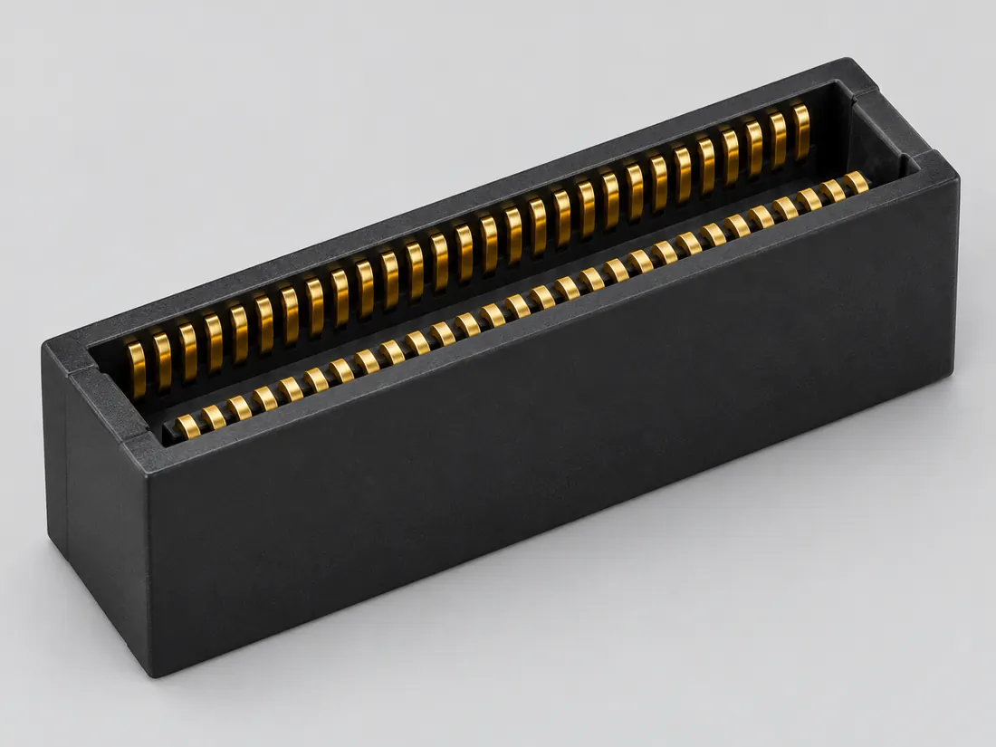 SFF-TA-1002 1C 56-contact connector: three-quarter view. Computer-generated illustration, not a photograph.