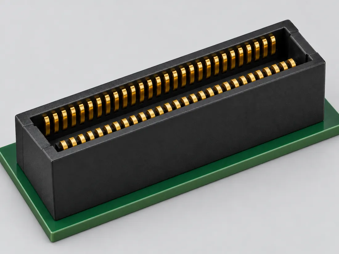 SFF-TA-1002 1C 56-contact connector: fitted in place. Computer-generated illustration, not a photograph.