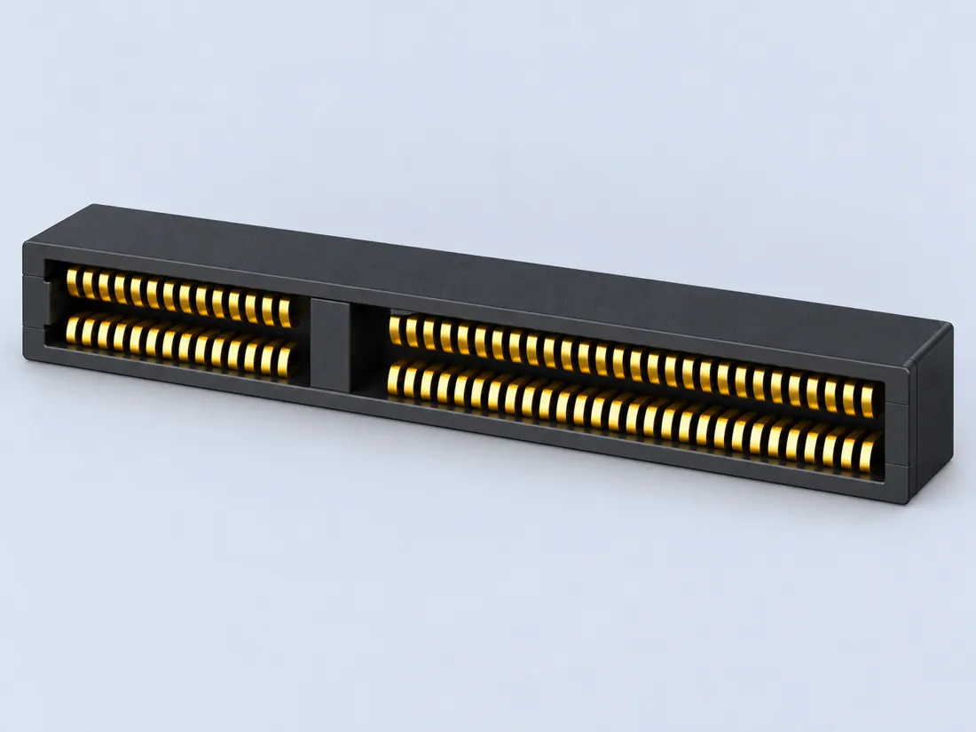 SFF-TA-1002 2C 84-contact connector: three-quarter view. Computer-generated illustration, not a photograph.