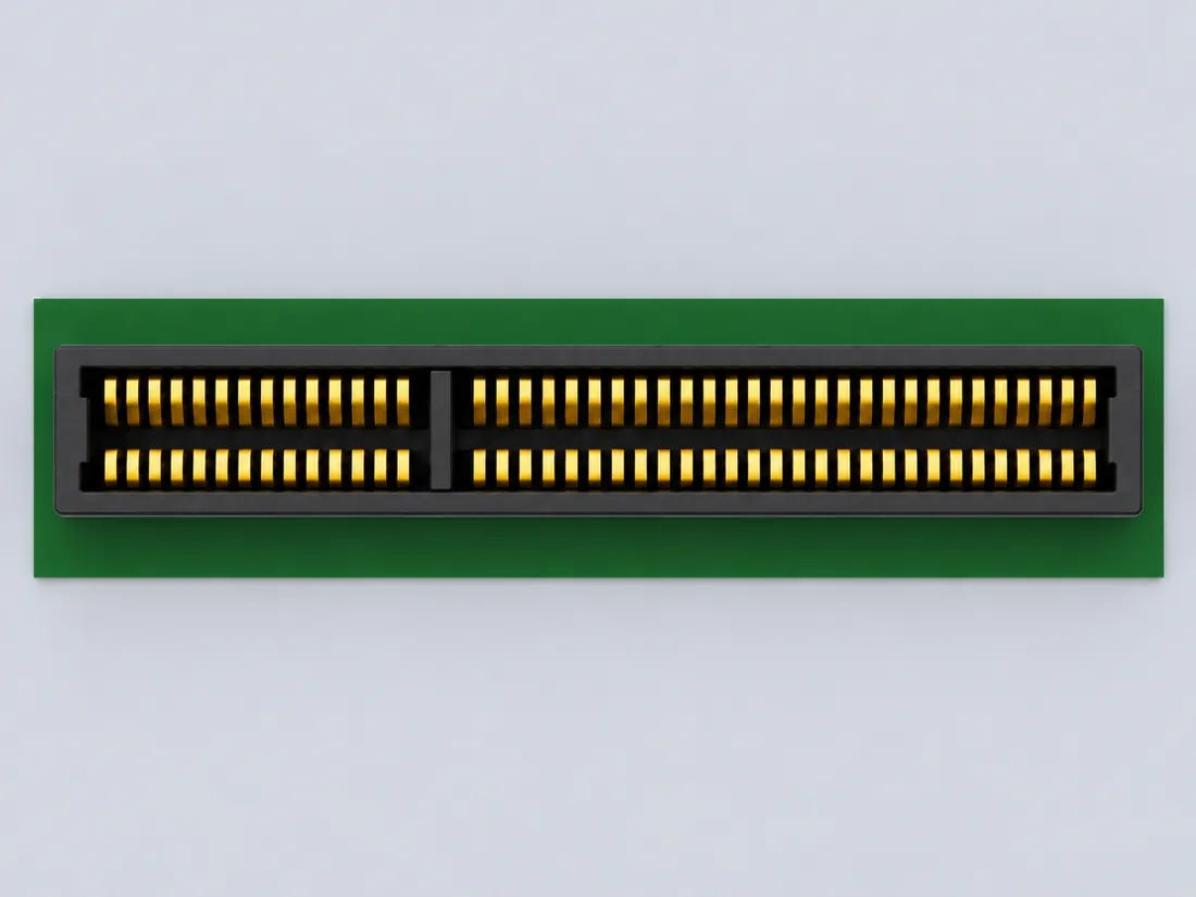SFF-TA-1002 2C 84-contact connector: fitted in place. Computer-generated illustration, not a photograph.
