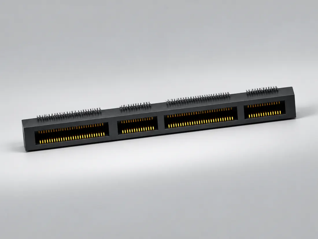 SFF-TA-1002 4C+ 168-contact connector: three-quarter view. Computer-generated illustration, not a photograph.