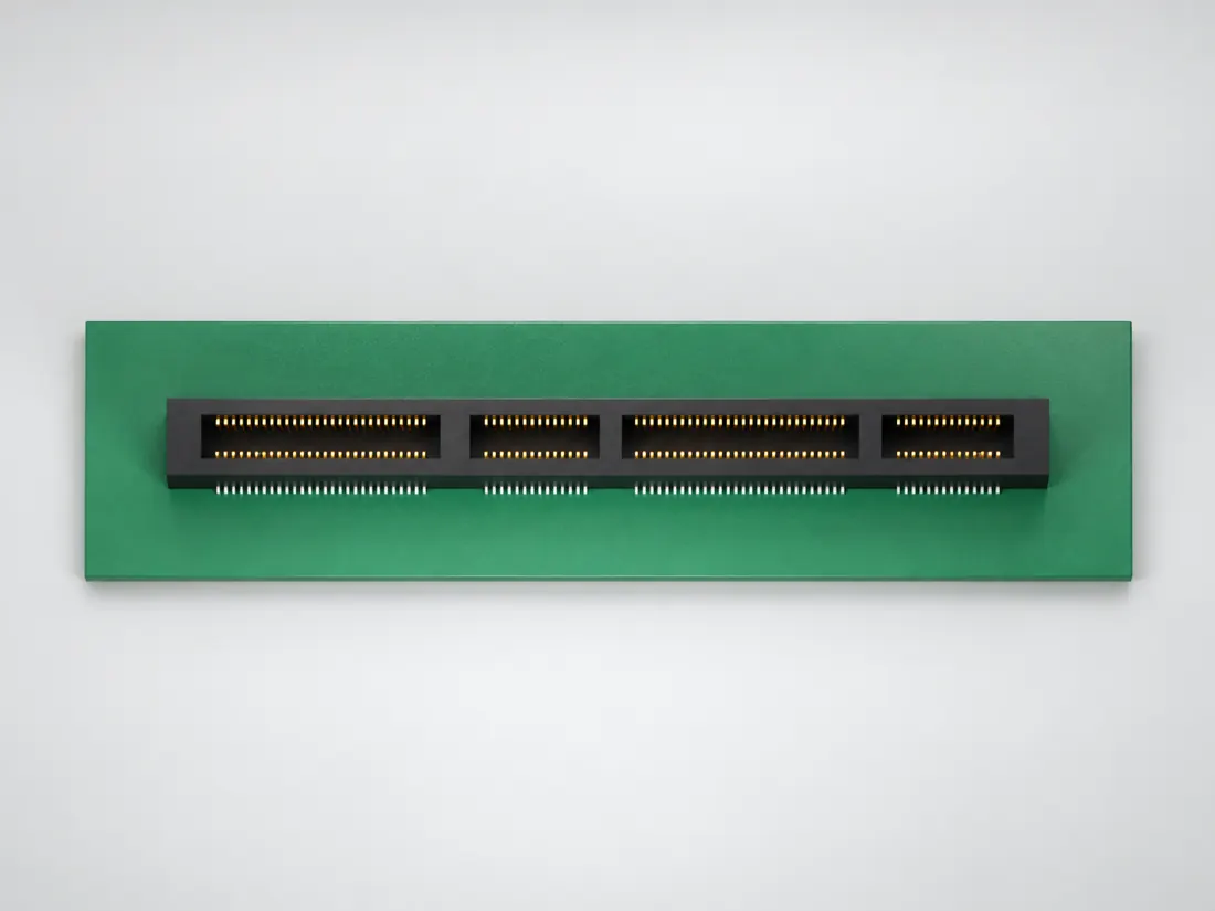 SFF-TA-1002 4C+ 168-contact connector: fitted in place. Computer-generated illustration, not a photograph.