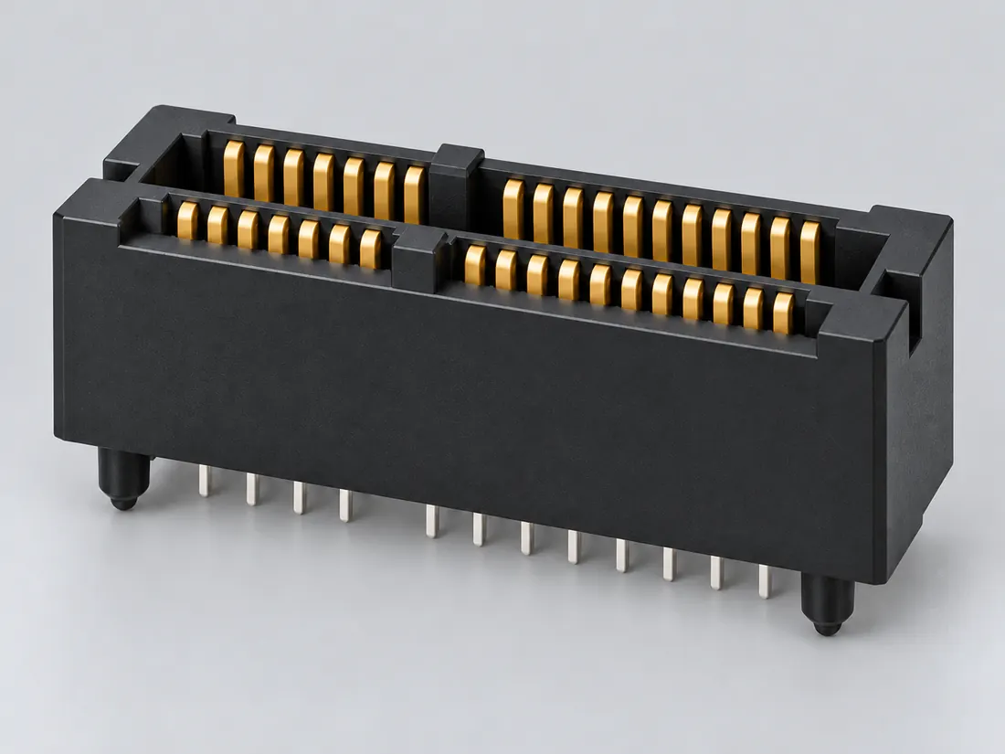 PCI Express x1 36-position card-edge connector: three-quarter view. Computer-generated illustration, not a photograph.