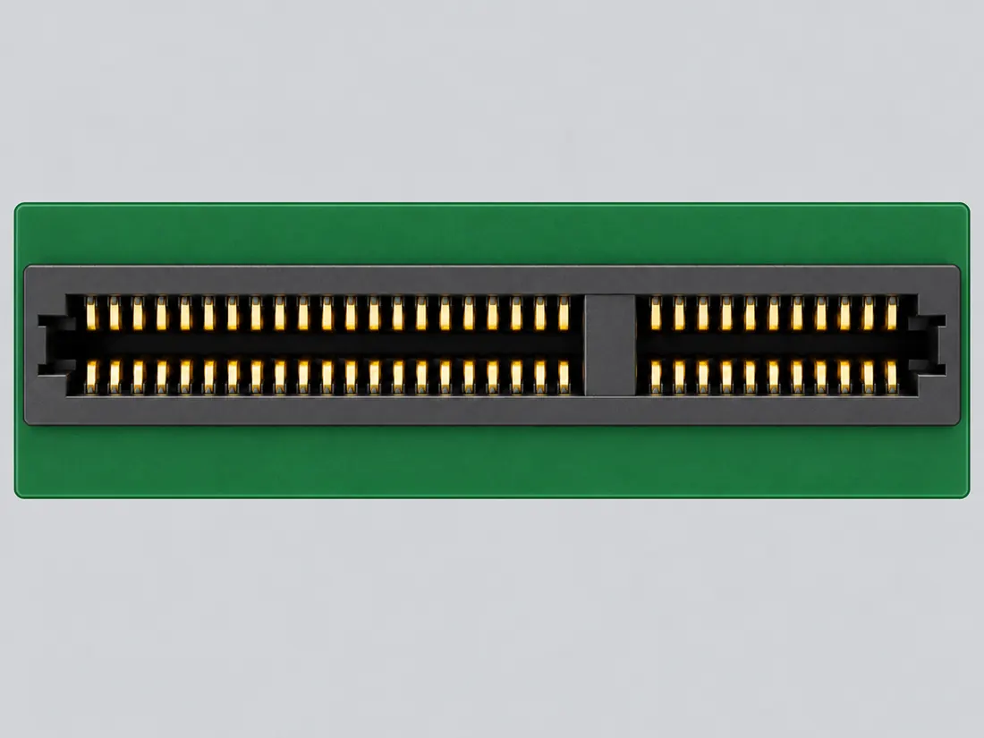 PCI Express x4 64-position card-edge connector: fitted in place. Computer-generated illustration, not a photograph.