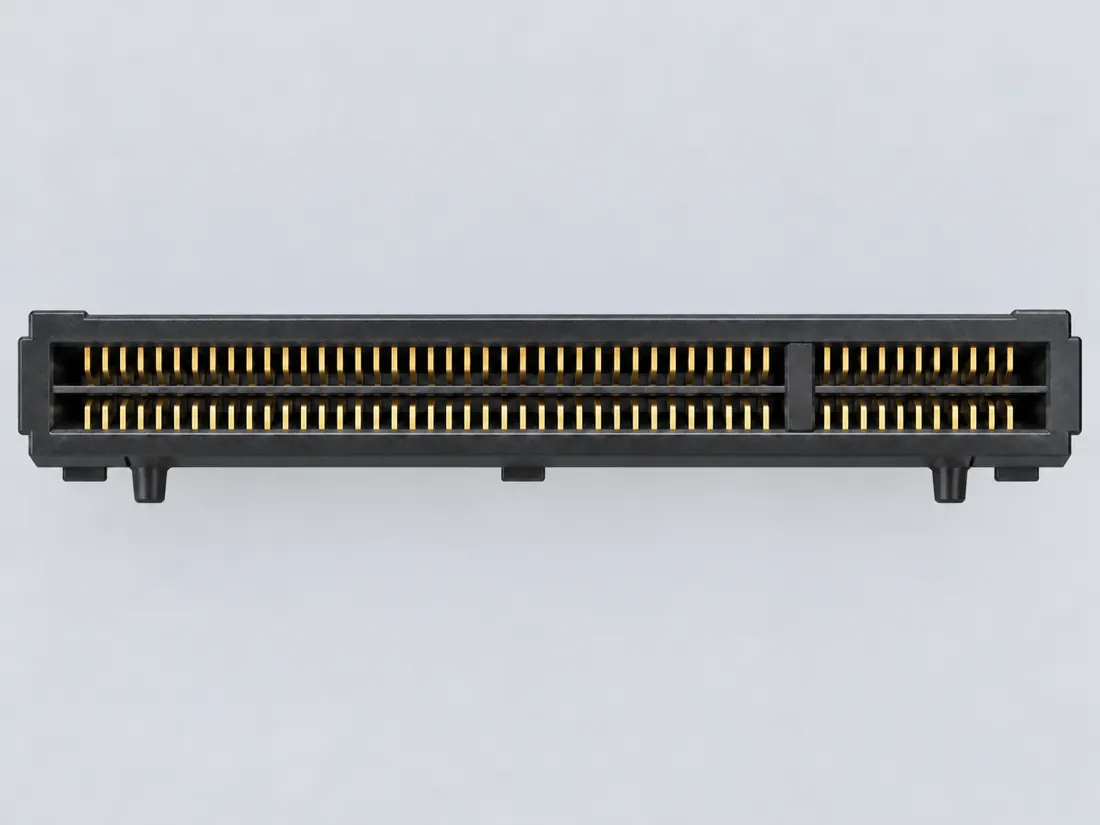 PCI Express x8 98-position card-edge connector: mating face. Computer-generated illustration, not a photograph.