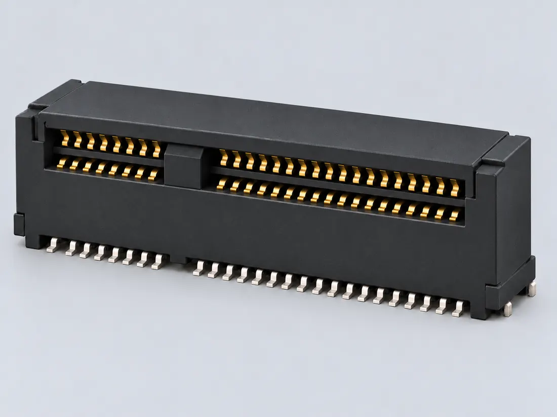 Mini PCI Express / mSATA 52-position socket: three-quarter view. Computer-generated illustration, not a photograph.