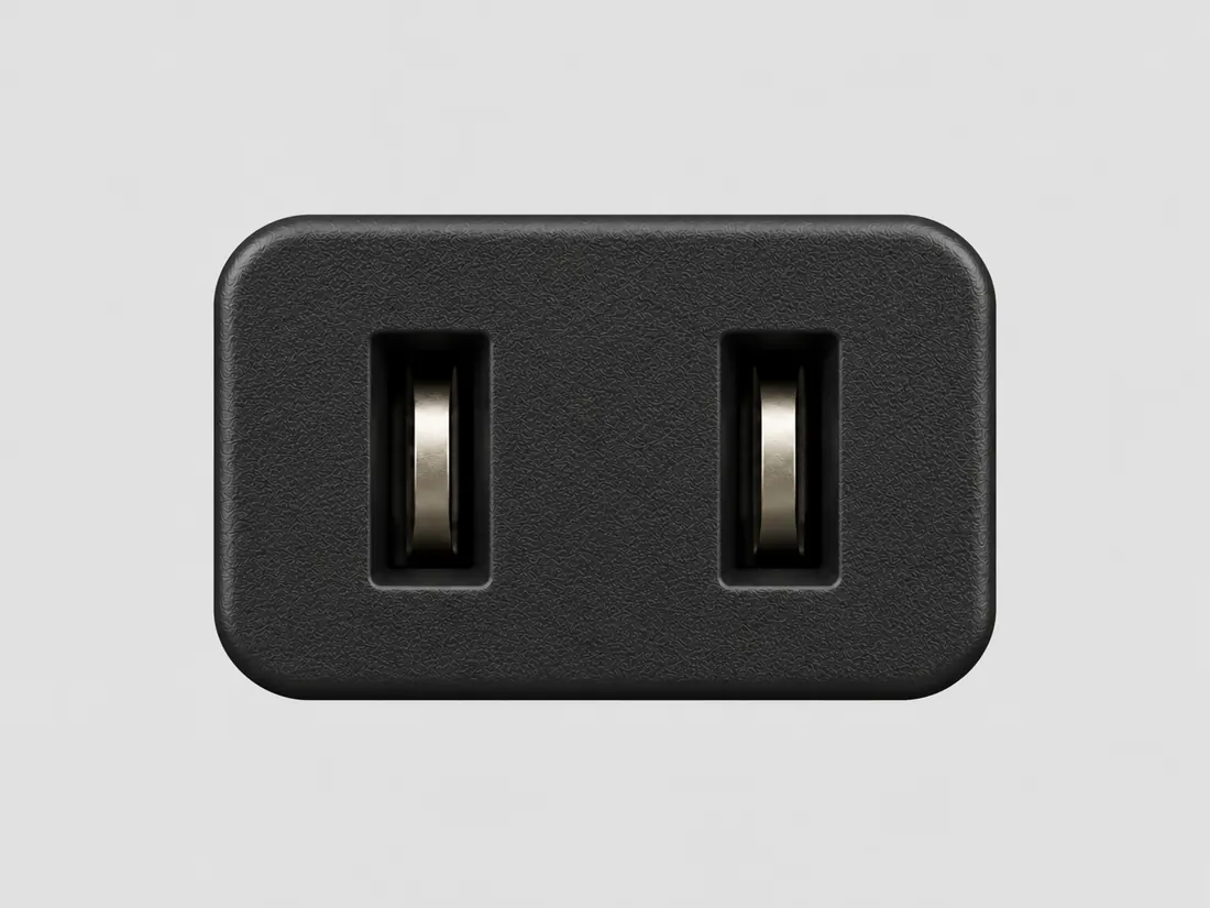 IEC 60320 C9 cord connector: fitted in place. Computer-generated illustration, not a photograph.