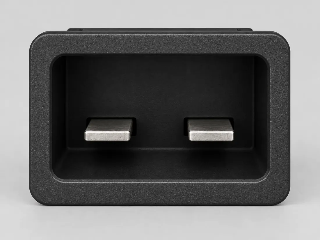 IEC 60320 C24 appliance inlet: mating face. Computer-generated illustration, not a photograph.