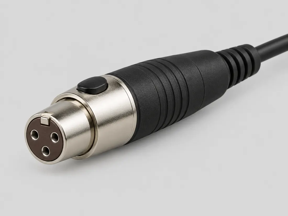 3-pin Mini-XLR (Switchcraft Tini-QG) connector: three-quarter view. Computer-generated illustration, not a photograph.
