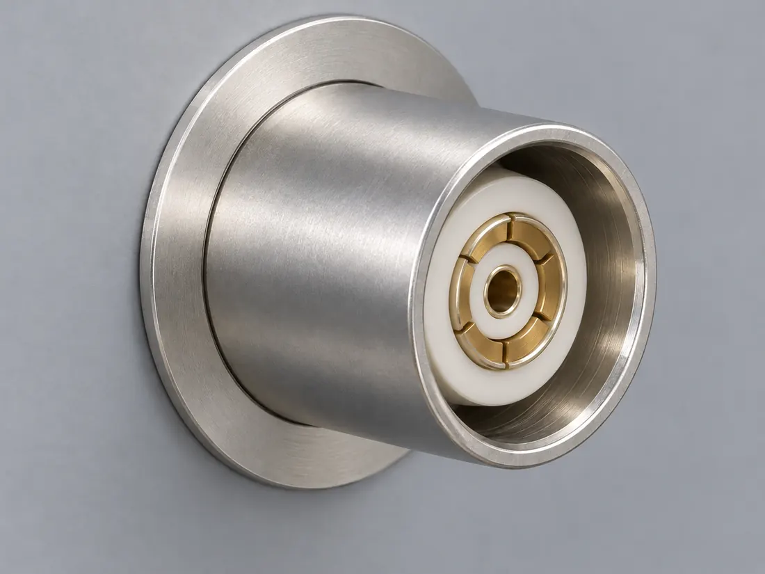 LEMO 4A 75-ohm broadcast triax connector: fitted in place. Computer-generated illustration, not a photograph.