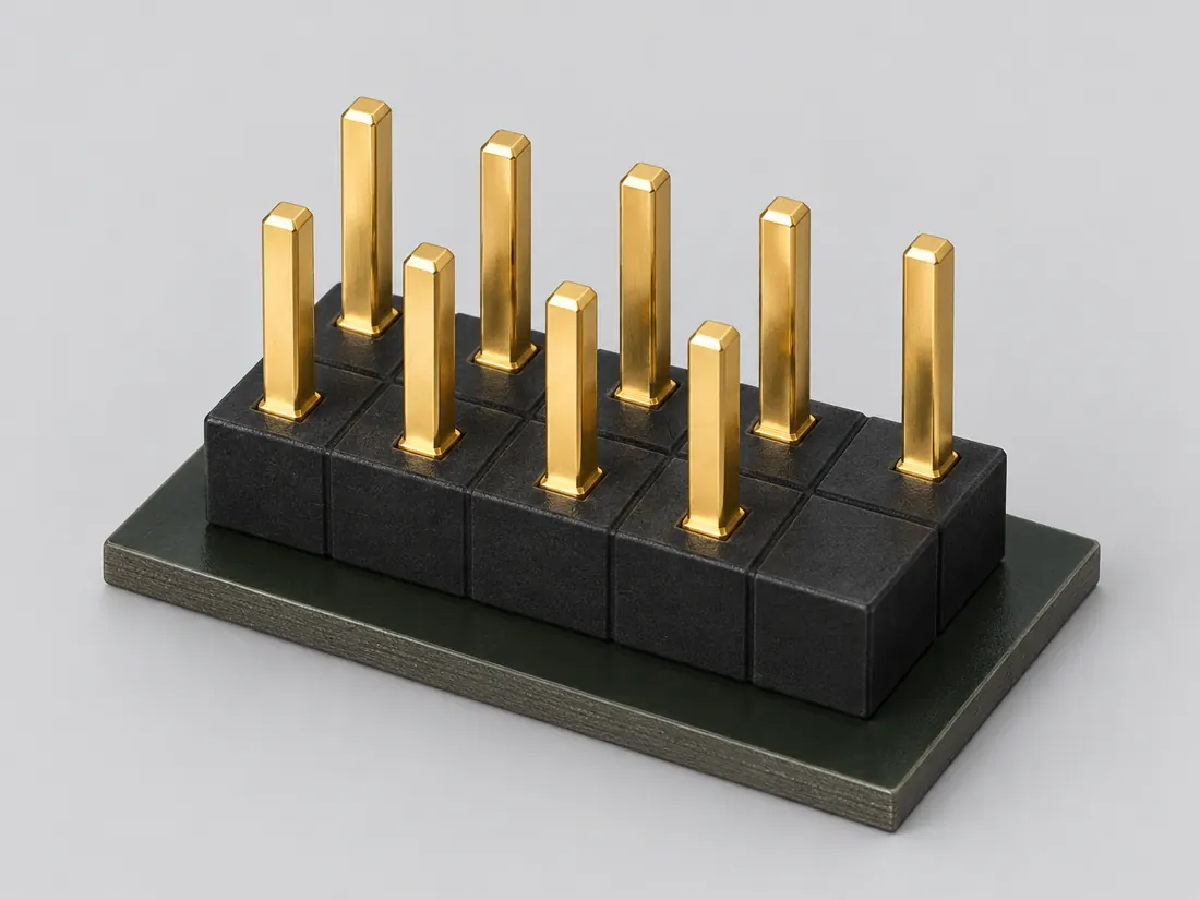 Internal USB 2.0 dual-port header — keyed 2×5, pin 9: three-quarter view. Computer-generated illustration, not a photograph.