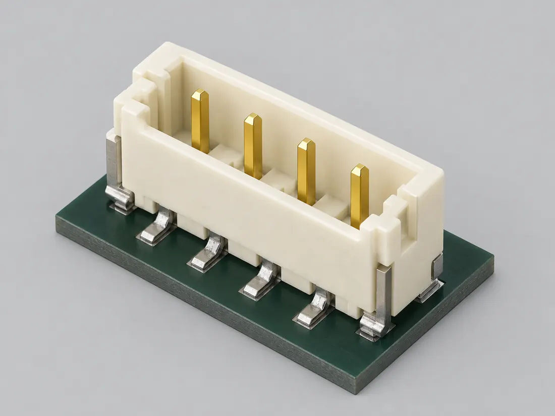 JST SH miniature wire-to-board connector family: three-quarter view. Computer-generated illustration, not a photograph.