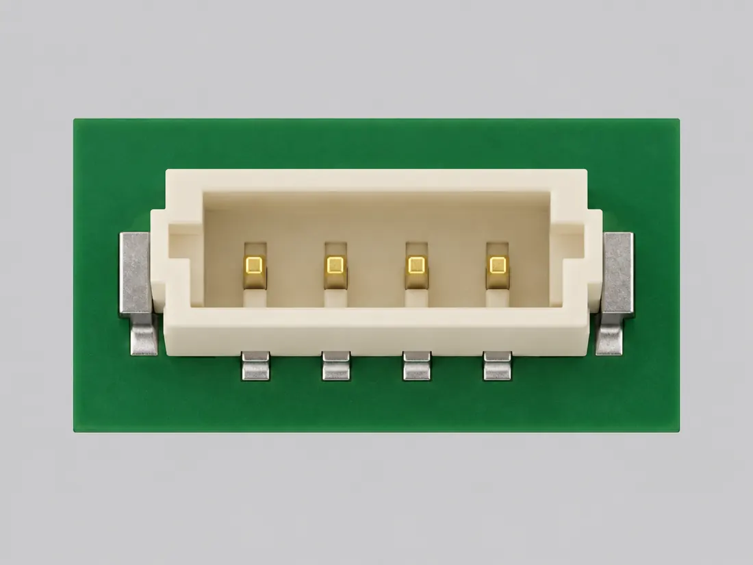 JST SH miniature wire-to-board connector family: mating face. Computer-generated illustration, not a photograph.