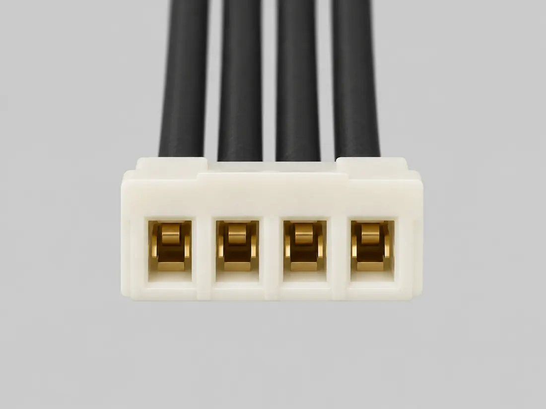 JST SH miniature wire-to-board connector family: fitted in place. Computer-generated illustration, not a photograph.