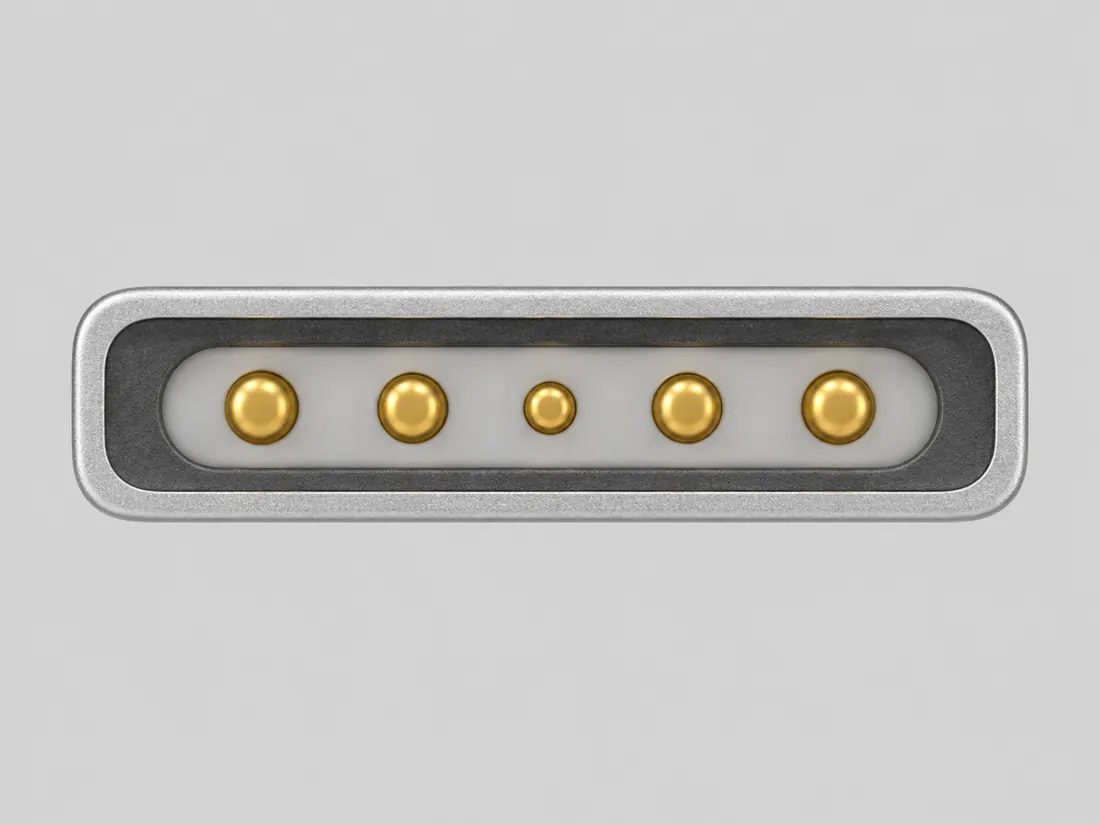 Apple wired MagSafe 2 laptop power connector: mating face. Computer-generated illustration, not a photograph.