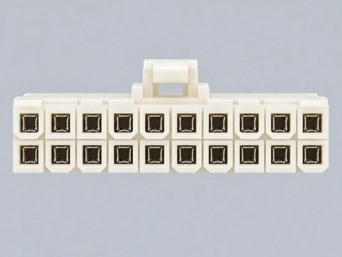 Molex Mini-Fit Jr. connector family: fitted in place. Computer-generated illustration, not a photograph.