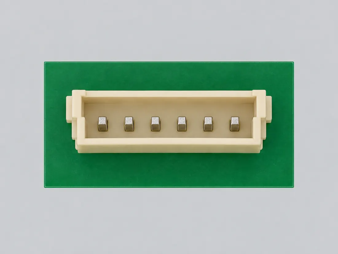 Hirose DF13 miniature crimp connector family: fitted in place. Computer-generated illustration, not a photograph.