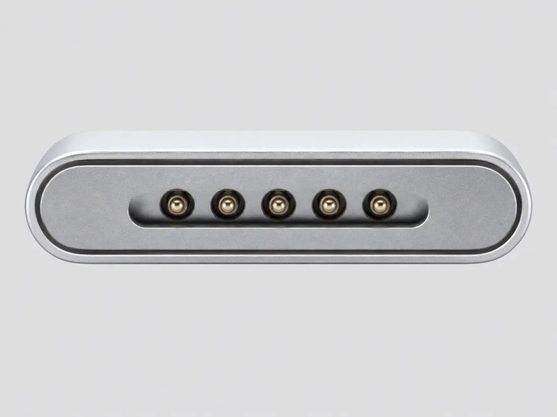 Apple wired MagSafe 3 laptop power connector: mating face. Computer-generated illustration, not a photograph.