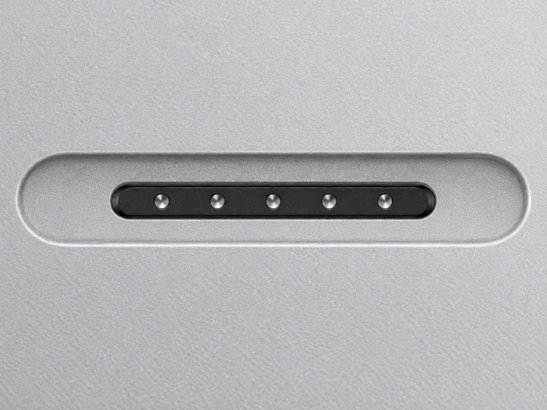 Apple wired MagSafe 3 laptop power connector: fitted in place. Computer-generated illustration, not a photograph.