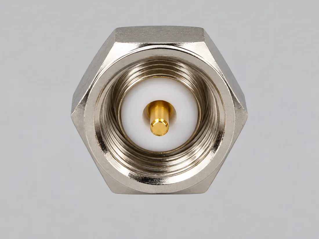 FME coaxial connector family: mating face. Computer-generated illustration, not a photograph.