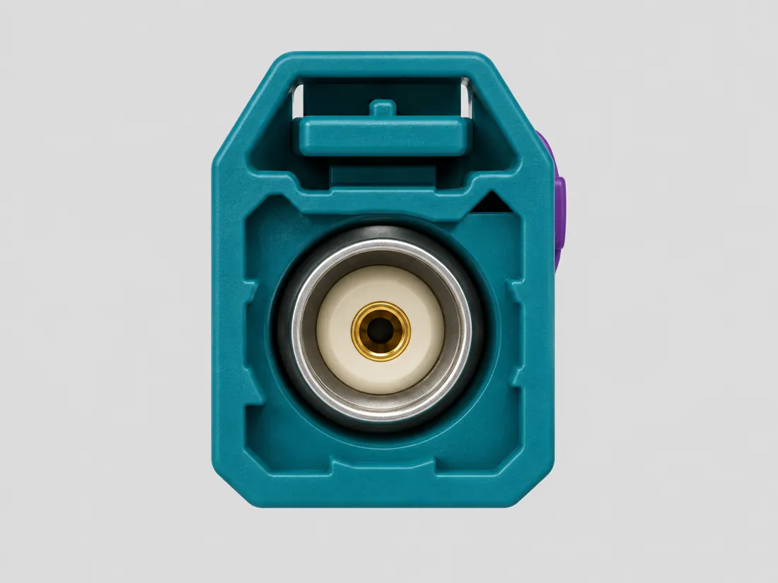 FAKRA keyed coaxial connector family: fitted in place. Computer-generated illustration, not a photograph.