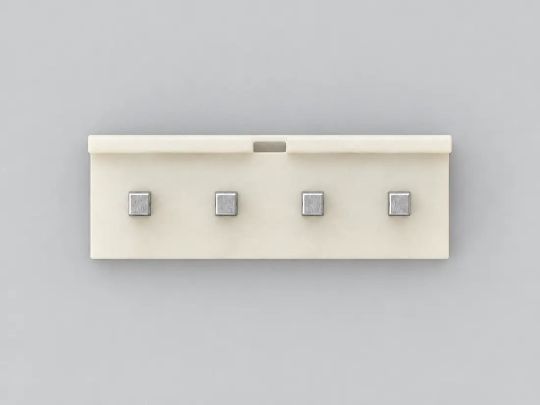 Miniature four-position floppy-drive power housing: fitted in place. Computer-generated illustration, not a photograph.